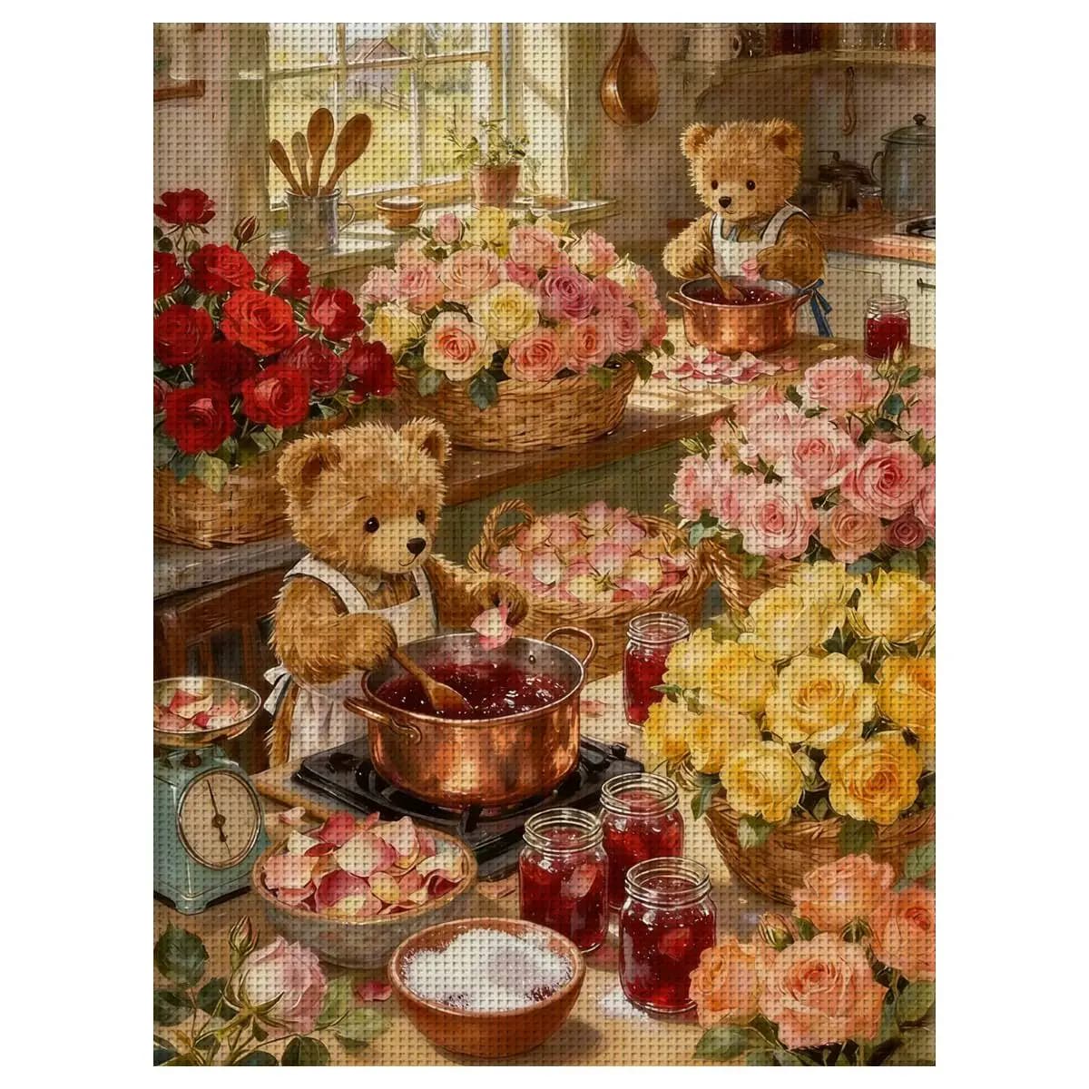 1pc 30X40CM/11.8*15.74inch Bear Kitchen Stamped Cross Stitch Kit DIY Kit 11/14/16CT DIY Embroidered Set DIY Cross-Stitch Set