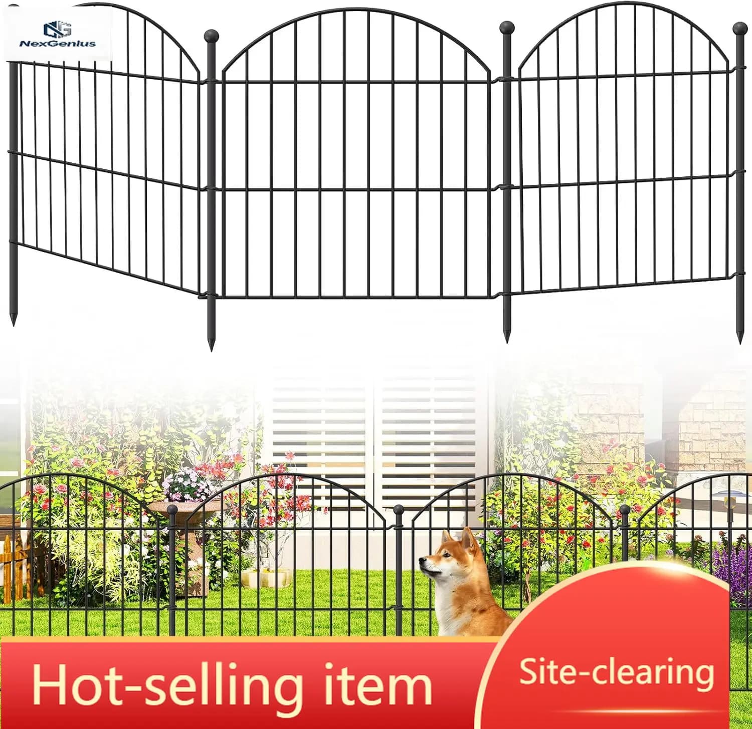 Recinzione Decorativa da Giardino 60 cm (A) x 6 m (L), Confezione da 10 Pezzi, Barriera per Animali Senza Scavo, per Cani, Bordatura per Aiuole Arcuate, Bordo in Filo Metallico