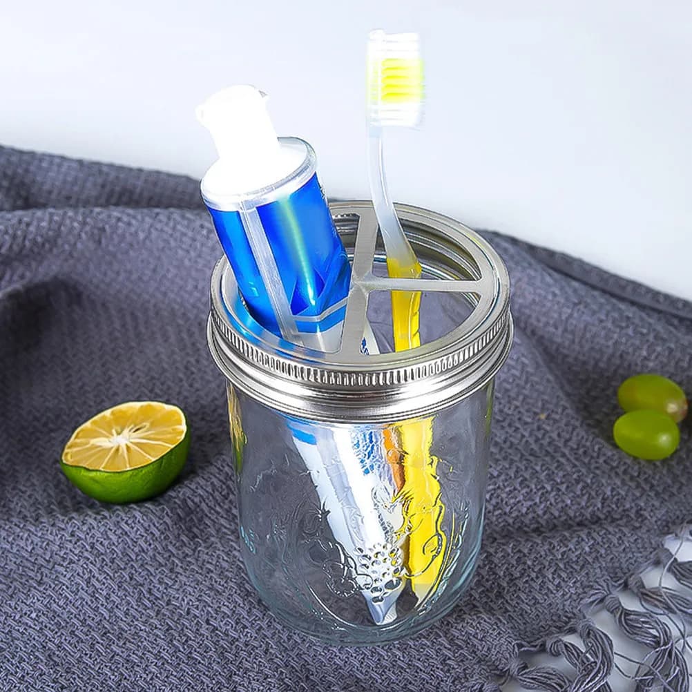 Set di 3 Coperchi in Acciaio Inox a Bocca Larga per Barattoli Mason, Porta Spazzolini, Coperchio per Bottiglia, Accessorio da Bagno