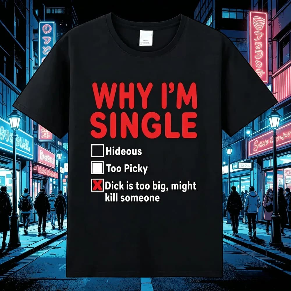 T-shirt con stampa divertente 'WHY IM SINGLE' in inglese, Maglietta estiva alla moda da uomo a manica corta, T-shirt casual traspirante in cotone, Top unisex