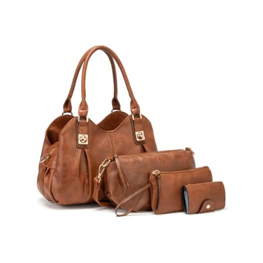 KingTo 4pcs Purses Retro Tote Handbags for Women Stylish Shoulder Bags Soft Top Handle Satchel Set