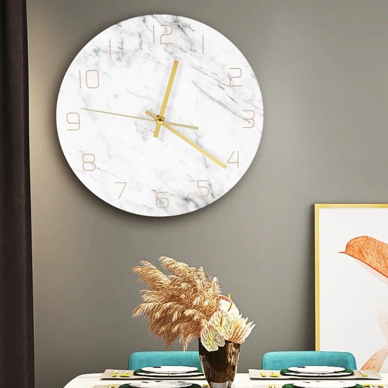 A21I-Quartz Analog Quiet Marble Wall Clock 3D Chic White Marble Print Modern Round Wall Watch Nordic Creativity Home Decor
