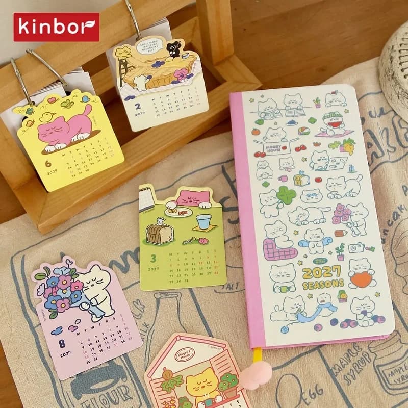 Kinbor 2027 Weekly Planner PU Cover Notebook Yearly Monthly Weekly Plan Journal Cute Handbook Stationery Art Lover Supplies Gift