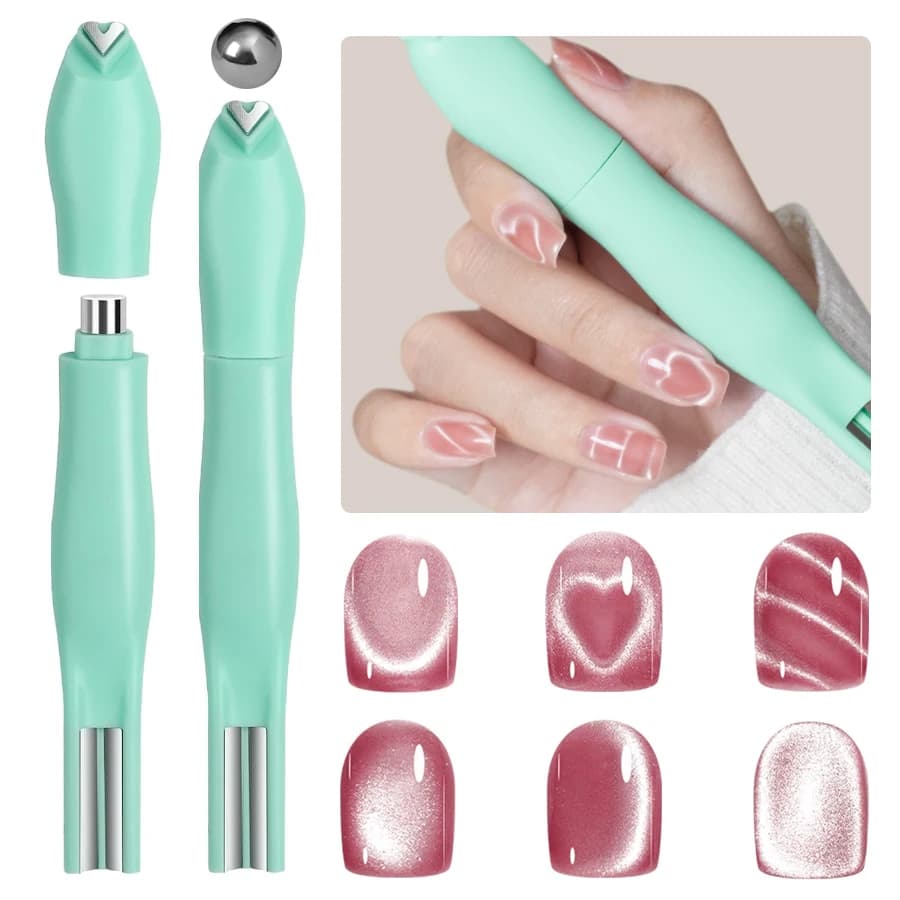 Bastoncino magnetico 4 in 1 a forma di cuore 3D, strumento magnetico per unghie effetto occhio di gatto, magnete multifunzionale per unghie per decorazioni fai da te con gel.