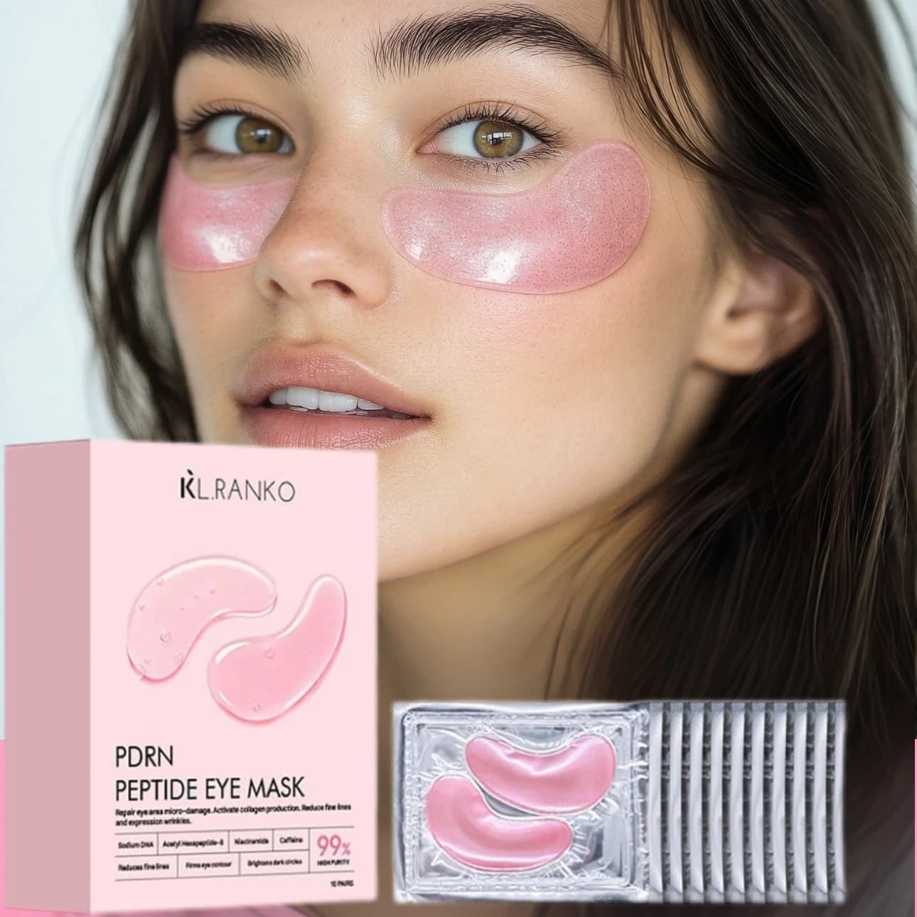 Korean KL.RANKO PDRN Collagen Peptide Eye Mask Improve Fine Lines Dark Circles Firming Eye Care Brightening Nourishing Eye Patch
