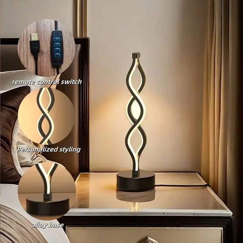 Elegante lampada da scrivania a spirale con alghe, stile nordico moderno, alimentata tramite USB, luminosità regolabile, adatta per camera da letto e soggiorno