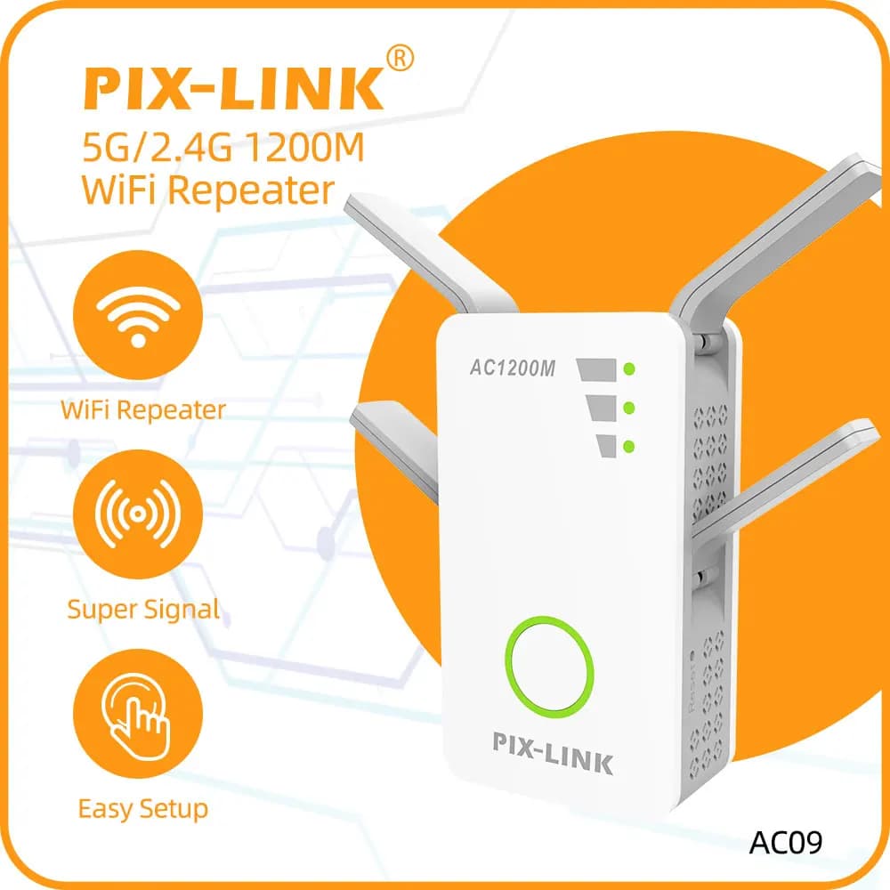 PIX-LINK Ripetitore WiFi Wireless 5G 1200Mbps, Router Amplificatore di Segnale WiFi Dual Band a Lungo Raggio 5Ghz