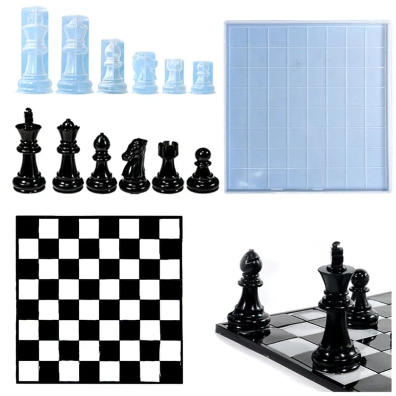 Set di scacchi dama Board stampo per scacchi per colata in resina 15.16 "x 15.16" stampo in Silicone per giochi da tavolo per feste in famiglia