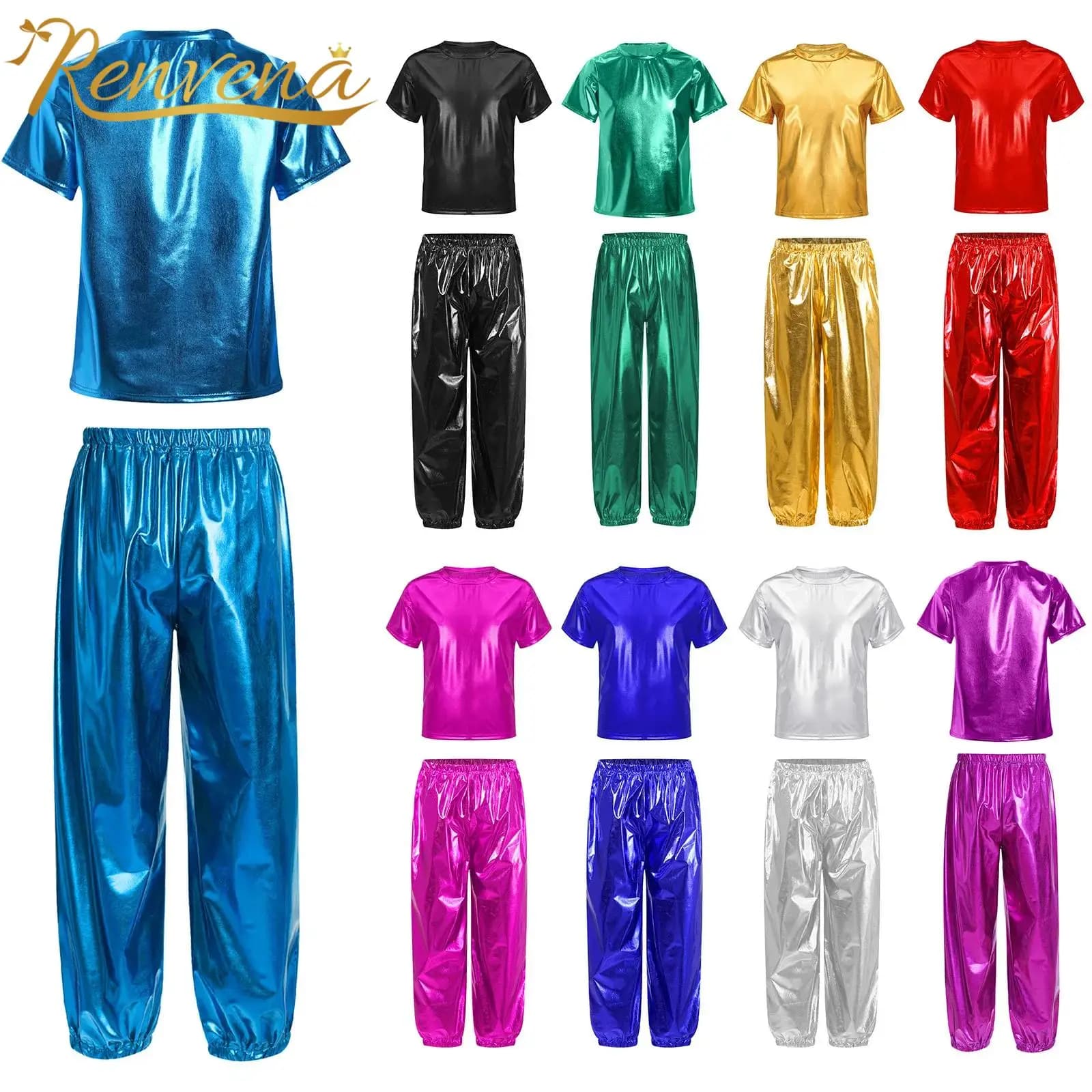 Teens Disco Outfit Girls Boys Jazz Dance Party Costumes Children Shiny Sequins Dancewear Sets Hippie Festival Metallic Prom Suit