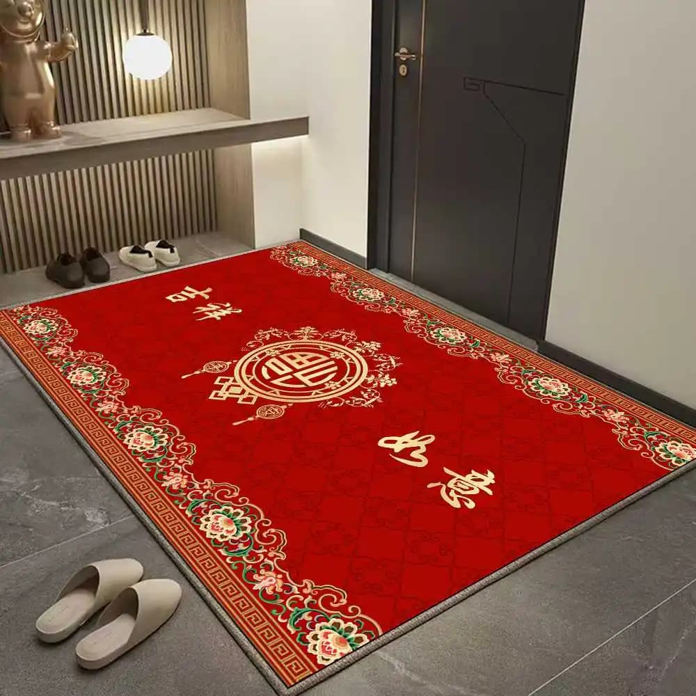 VIKAMA 2025 Chinese New Year Fleece Carpet Indoor-Outdoor Area Floor Mat Welcome To The Door Mat Non-Slip Bedroom Kitchen Rug