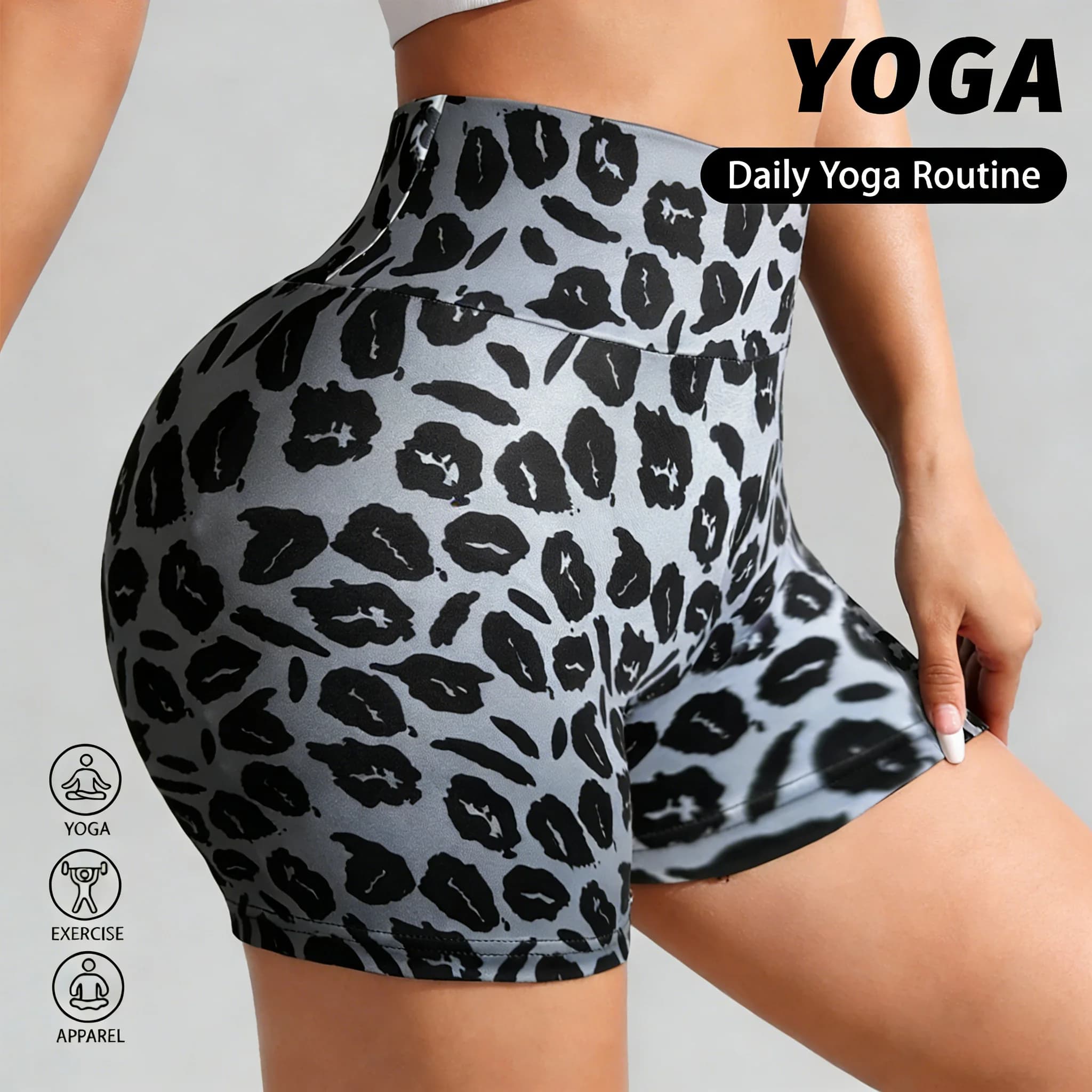 Summer leggings with leopard print for women, high waist stretch yoga shorts, breathable casual shorts for training, running and cycling