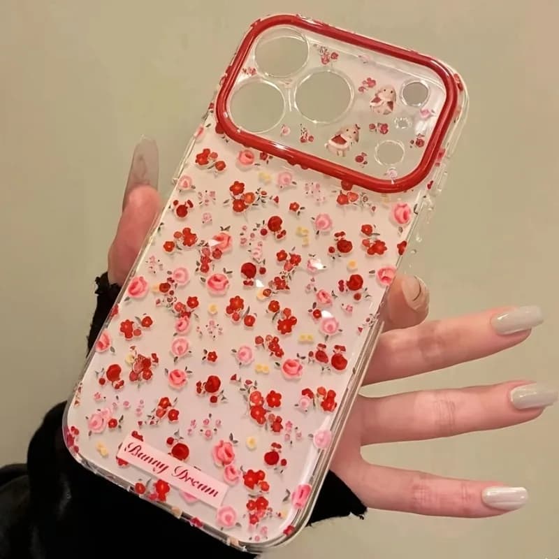 Lovely Cartoon Red Flowers Pattern Phone Case For iPhone 1 1 12 13 14 15 16 Pro 17 Pro Max Fashion Shockproof Back Cover