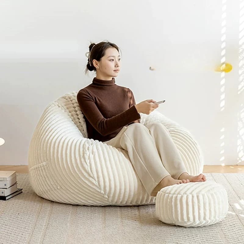 Divani Pouf Semplici per il Relax, Divani Pouf da Terra Stile Francese per 1 Persona, Puff Morbido da Soggiorno con Imbottitura, Mobili in Rattan