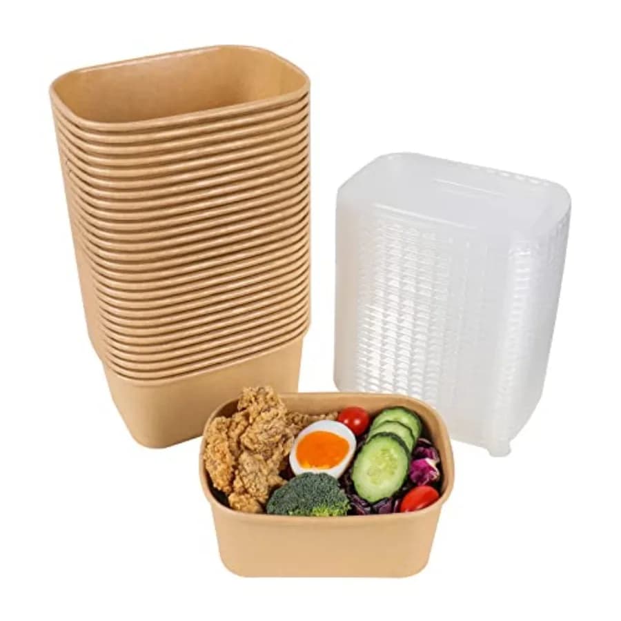 34 oz Disposable Kraft paper salad bowls with lids Food containers Soup Bowls Party Supplies Treat Bowls 50 Pack
