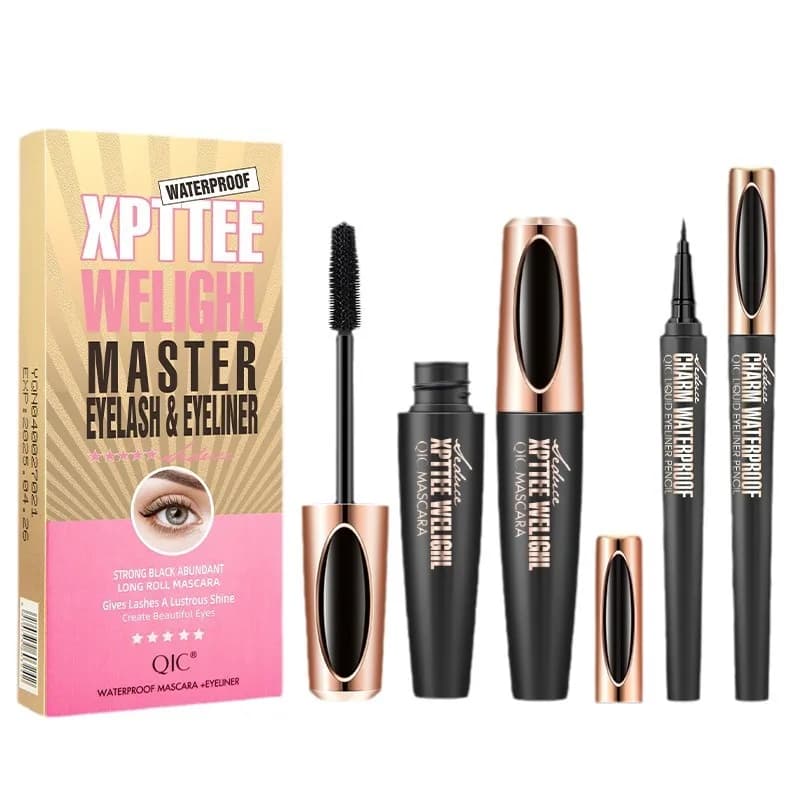 Set di Eyeliner Liquido e Mascara 4D Impermeabile, Cosmetici per Trucco Occhi, Mascara Volumizzante e Allungante, Matita per Sopracciglia