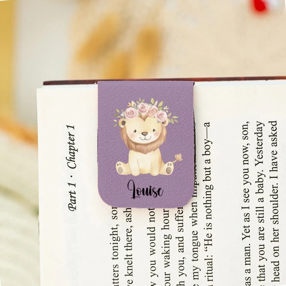 1PC Cute Little lion Personalized Name Print Purple Bookmark For Friend Gifts