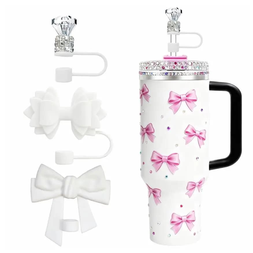 Copri-cannucce per Stanley Cup 30-40 oz, Set di Copri-cannucce a Fiocco Diamantato, Accessori in Silicone Carini per Cannucce da 0,4 pollici/10 mm, Antipolvere