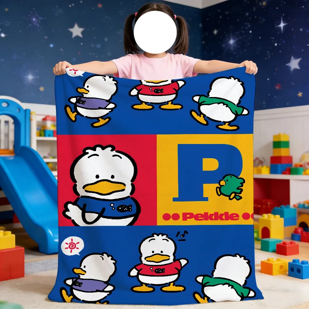 Coperta blu con simpatico anatra P-Pekkle, morbida e confortevole, ideale per picnic, letto, divano, casa, camera da letto, calda e accogliente
