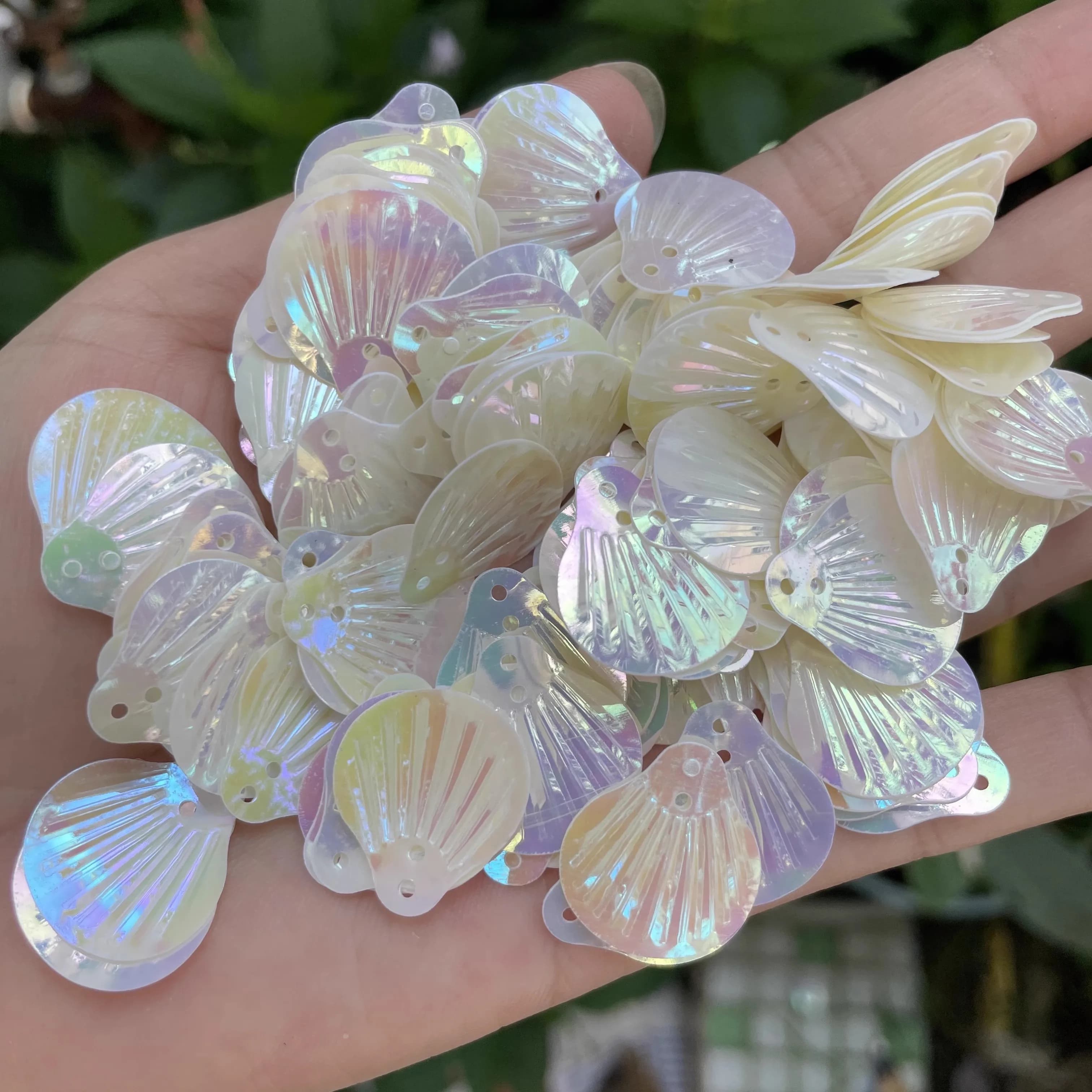 500g 14mm 20mm Paillettes a conchiglia trasparenti con foro per bordo e foro per luce, per fai da te, ciondoli, cucito, decorazioni per abbigliamento, accessori, strass