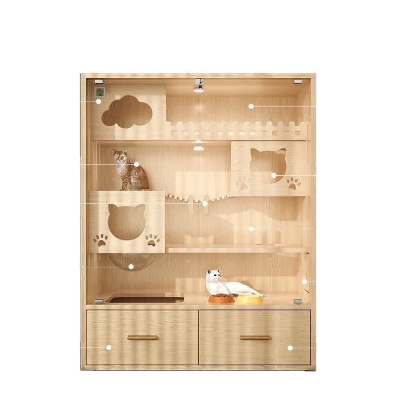 Luxury Cat Villa, 3-Tier Wooden Cat House, Panoramic Cat Cabinet, Climbing Frame, Condo, Multi-Level Tree, Pet Furniture