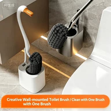 Spazzola Swan 2-in-1 per WC, spazzola per la pulizia del WC montata a parete, senza angoli morti, spazzola per la pulizia domestica montata a parete