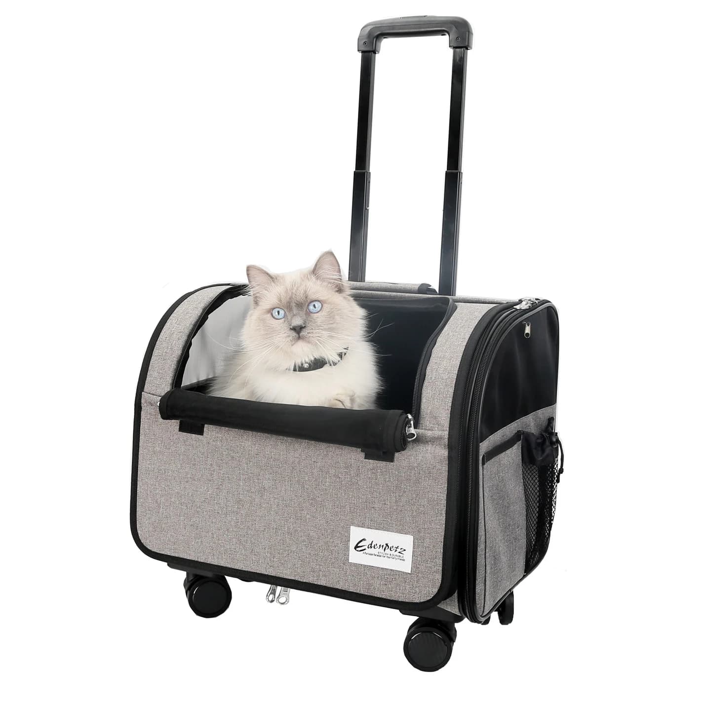 Trolley per Cani e Gatti con 4 Ruote Universali, Passeggino per Animali, Valigia da Viaggio, Trasportino con Ruote per Animali Domestici
