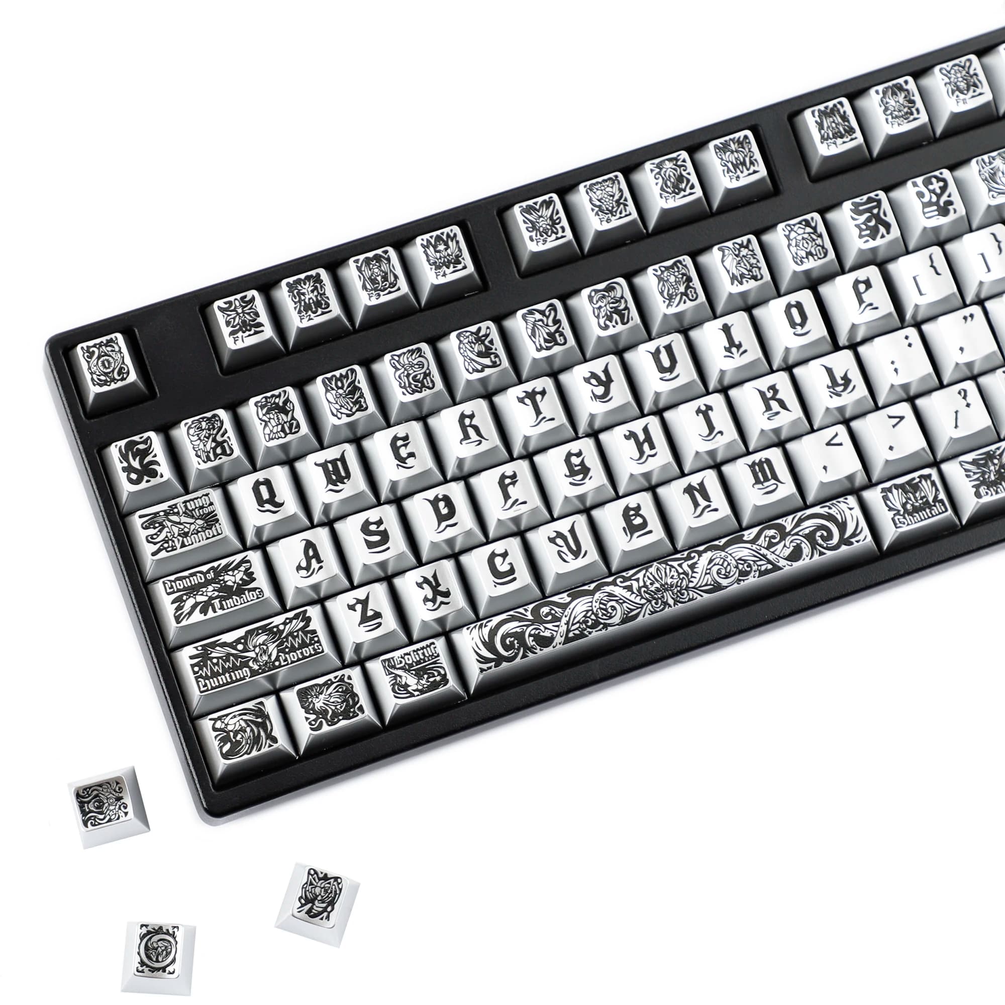 YMDK 126 Keys Ancient Gods Theme Cherry Profile Metallic Paint UV Print Keycaps for 61/75/87/100/108 MX Mechanical Keyboards
