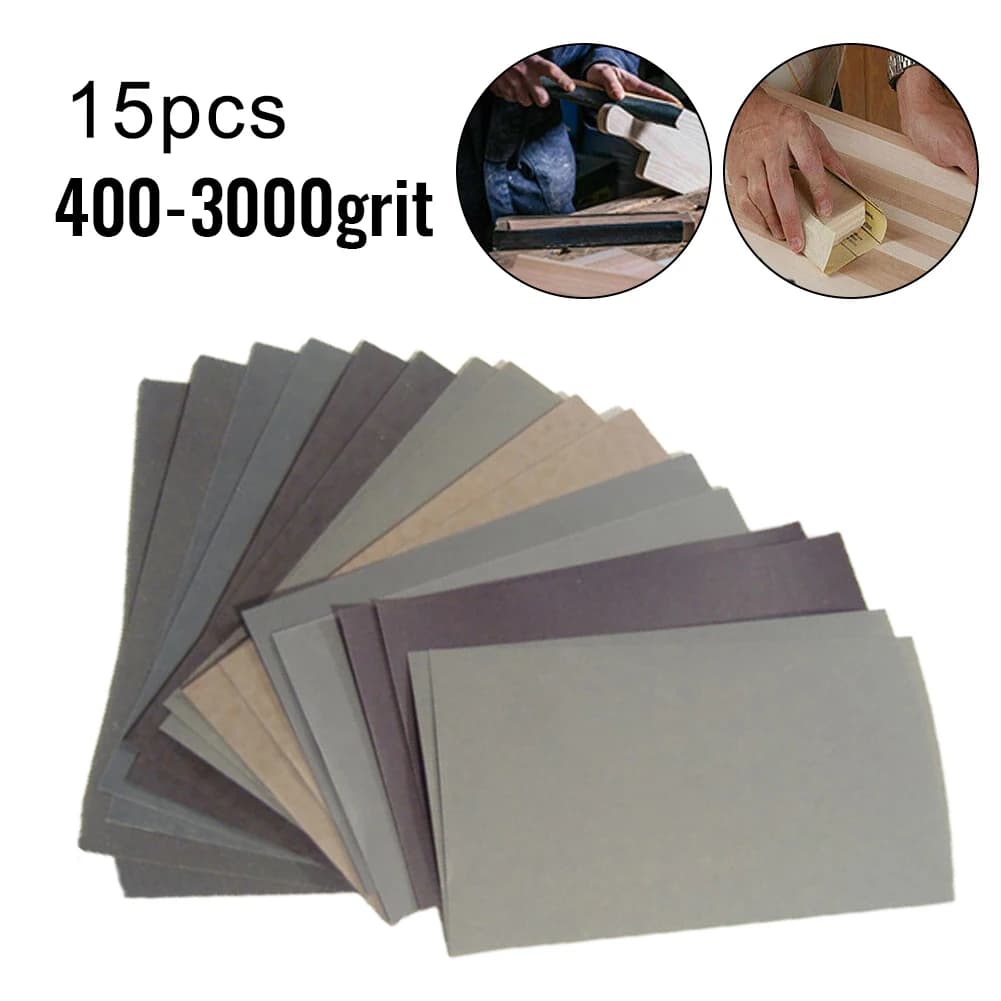 15 pieces of abrasive paper set of wet and dry sandpaper 400-3000 sandpaper abrasive tools to smooth wood furniture finishing