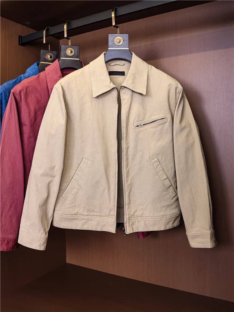 Casual Detroit Long Sleeve Zipper Collar Men's Jacket Simple Pure Color Standard Fit Spring Autumn Outerwear L499