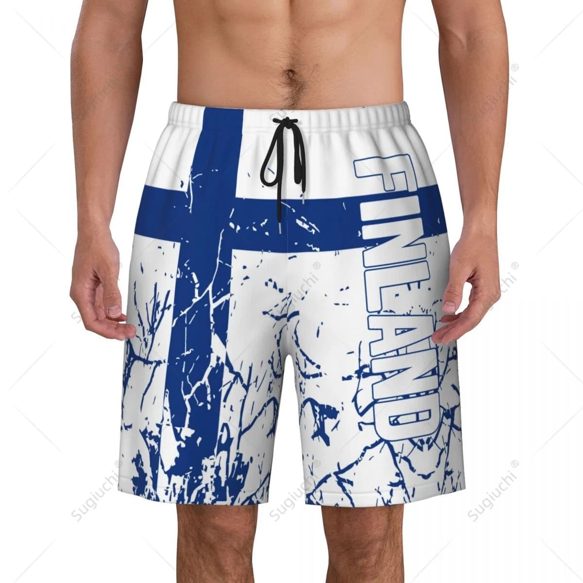 Pantaloni da spiaggia con bandiera finlandese da uomo Pantaloncini da surf Surf Ragazzi Calcio Ciclismo Costumi da bagno Corsa in poliestere