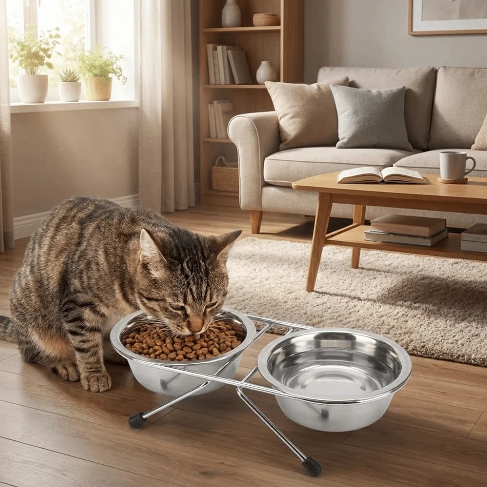 Ciotola per Animali Domestici in Acciaio Inox con Telaio in Ferro, Anti-perdita, Anti-ribaltamento, Alimentatore Rialzato Durevole e Staccabile per Cani
