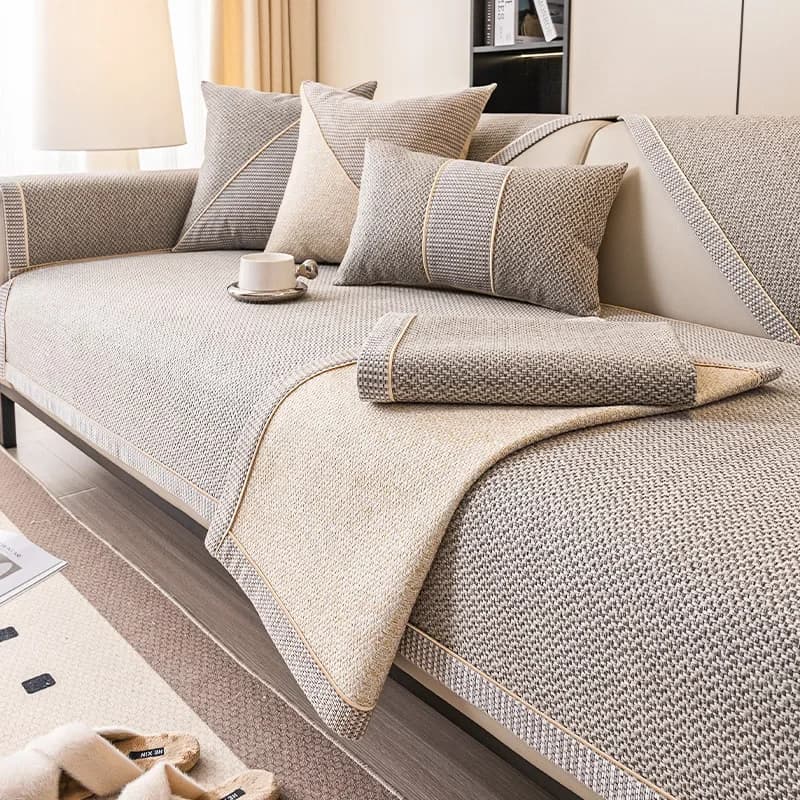 Cushion for cotton sofa and braided linen for all seasons Universal non-slip cover New 2024 Back cover Fabric towel