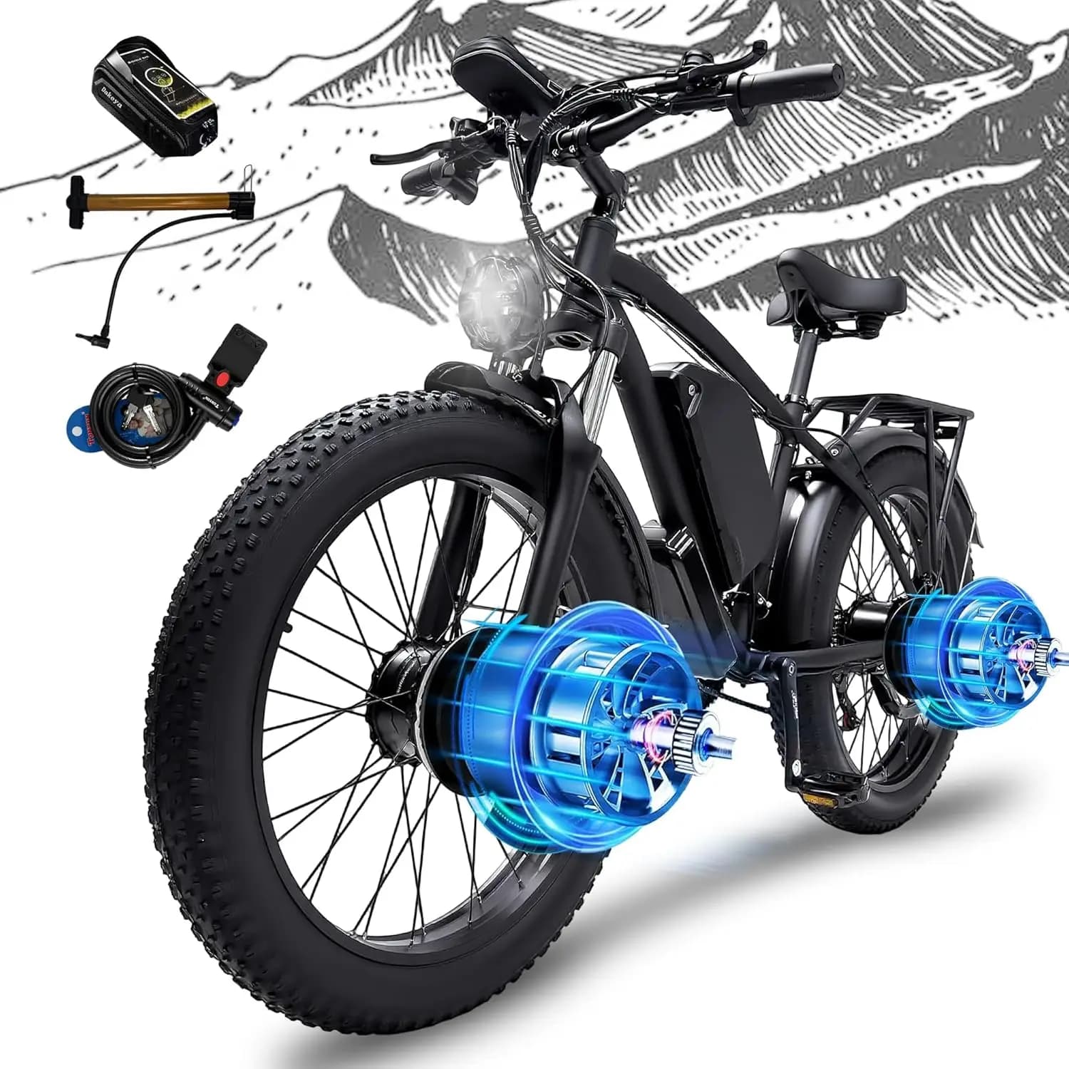 Electric Bicycle NOVA X1 6000W Picco with Double Motor for Adults, 80 km/h with 60V25AH Battery, Electric Bike with 26 Inch Pneumatic Fat for All Lands