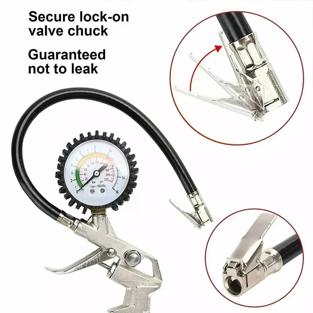 Tester del manometro di monitoraggio della pressione dell'aria dei pneumatici per auto moto 0-220PSI Misuratore del quadrante del compressore della pompa di gonfiaggio Multifunzionale