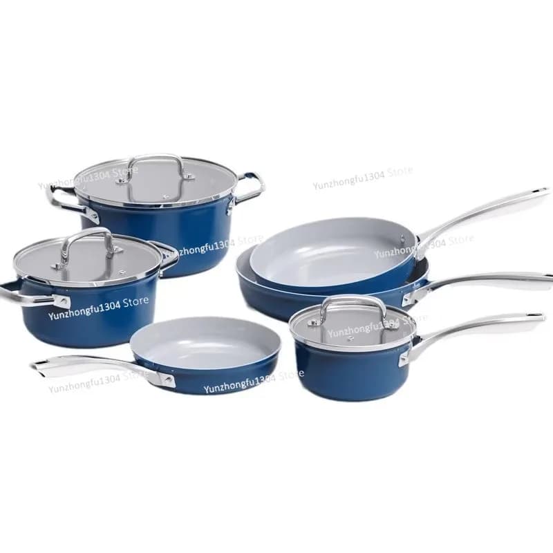 Set di 6 Pezzi di Pentole in Ceramica Antiaderente con Padella, Pentola per Zuppa, Pentolino per Latte, Senza Fluoruro, in Alluminio Pressofuso