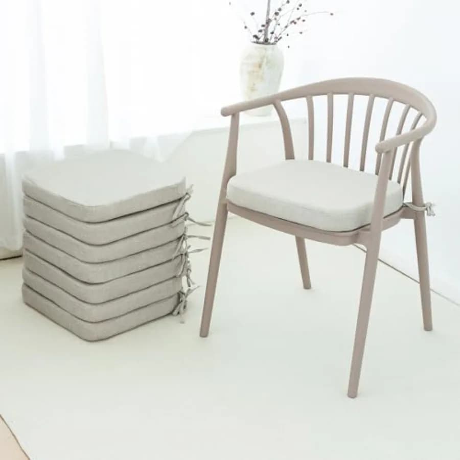 Indoor Outdoor Dining Chair Cushions with Ties, Seat Pads for Kitchen with Washable Cover and Non-Slip Bottom, High-Resilient F