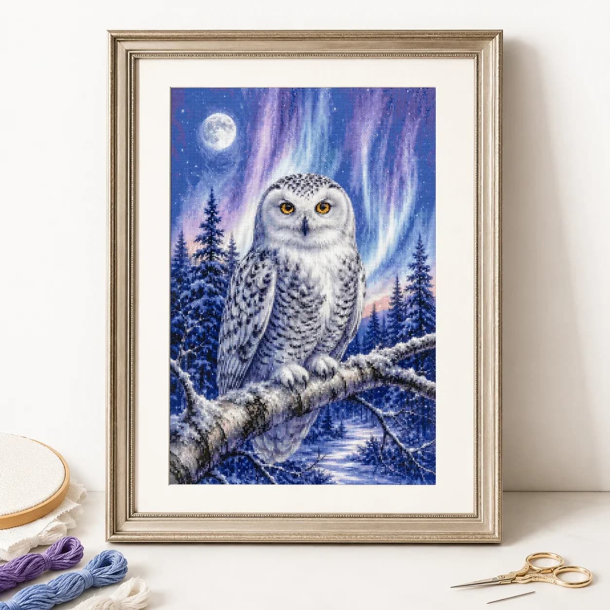[ZZ8820-Winter Watch Owl] | Beginner DIY Stamped Cross Stitch Kit 11CT 14CT 16CT, Pre-Printed Canvas Cotton Thread Needlework Se