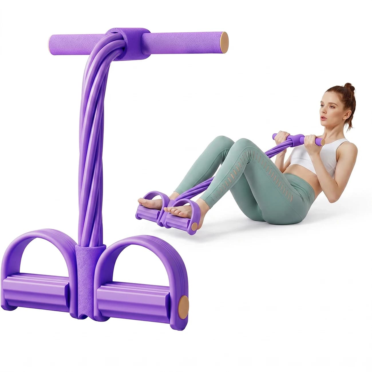 Pedal Resistance Bands with Handles, Durable 6-Tubes Multifunction Resistance Band, Natural Rubber Foot Pedal Resistance Bands, Fitness Resistance Bands for Abdomen, Waist, Arm, Leg, Pilates (Purple)