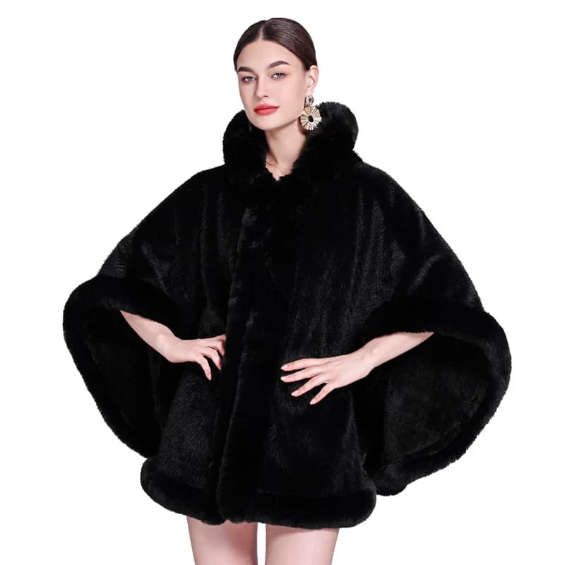 Russia Inverno Collo in pelliccia sintetica Velluto oversize Caldo Poncho Mantello Grande pendolo Sciolto Mantello Fuori Streetwear Scialle Cappotto con cappello