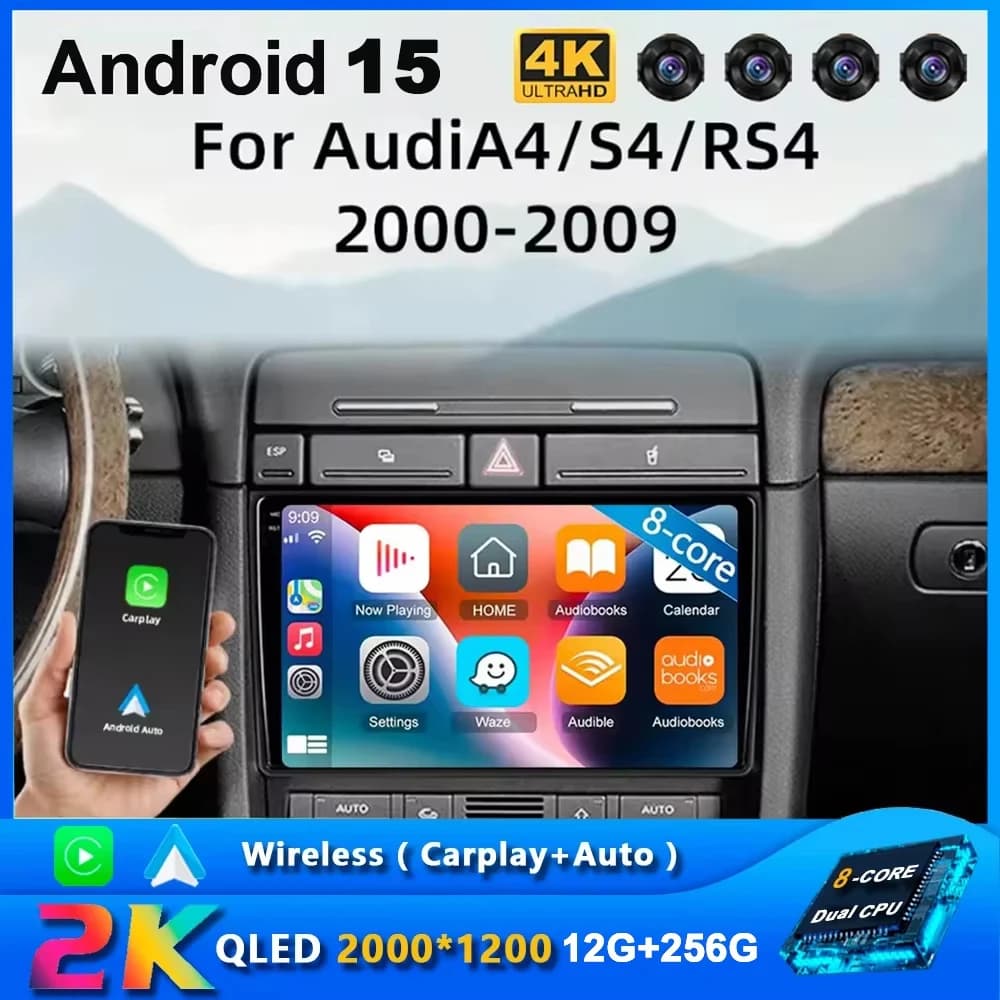 9“ Android 15 Car Radio For Audi A4 II 2 B6 III 3 B7 2000-2009 S4 2002-2008 RS4 2005-2009 2Din Multimedia 4G Auto Carplay Stere