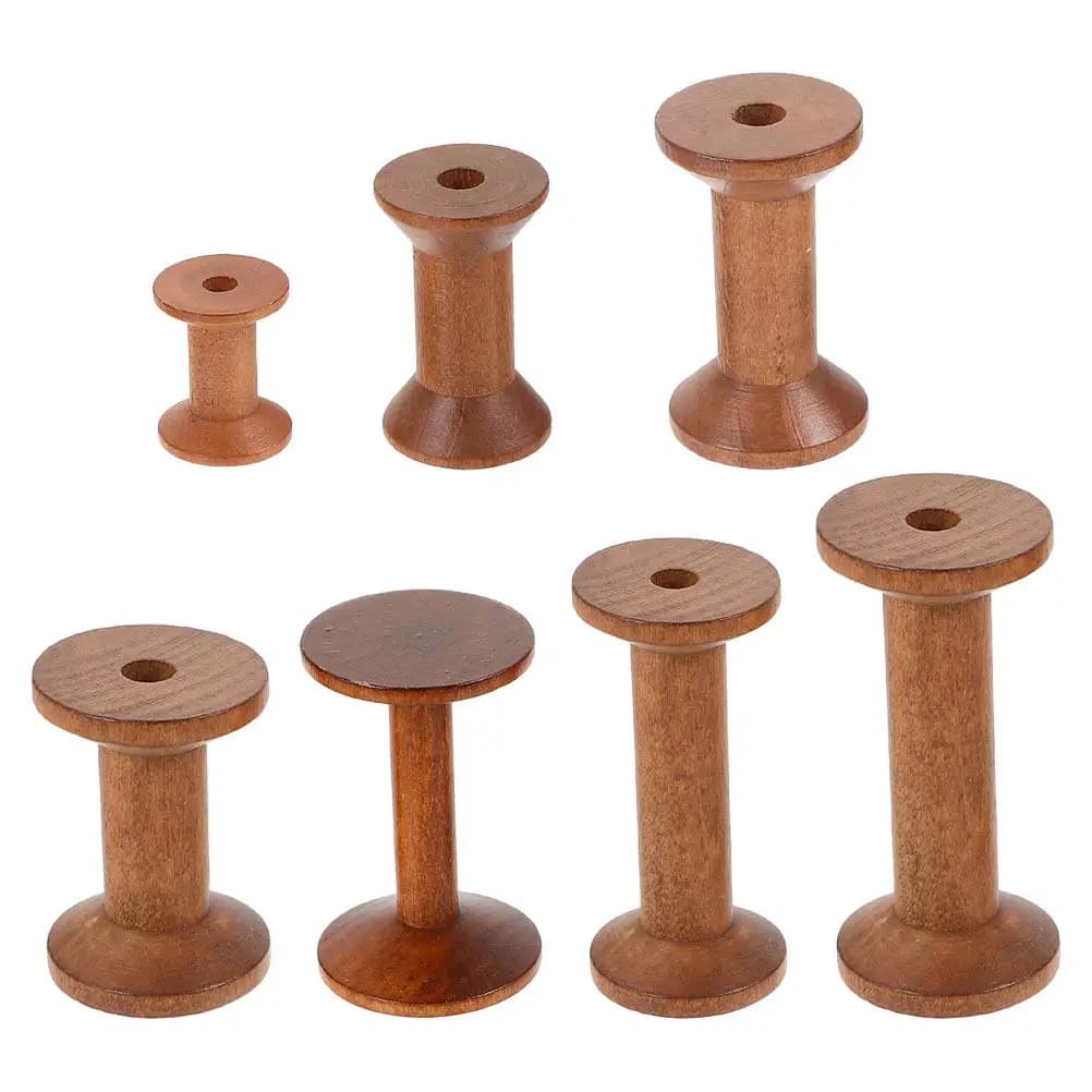 7Pcs Wooden Thread Spools Empty Thread Organizer Bobbins Holder for DIY Sewing Embroidery Craft Storage Yarn Sewing Spool