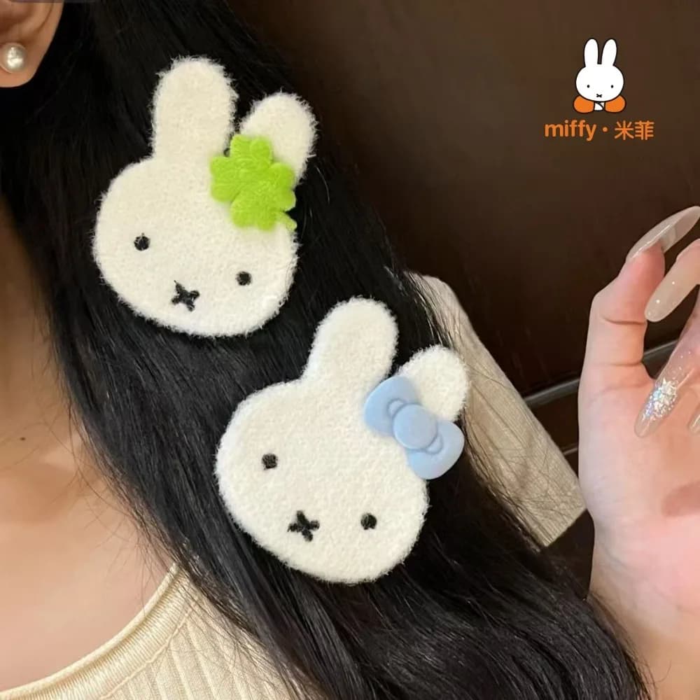 Accessori per capelli con frangia Miffy, stile giapponese dolce e femminile, decorazione per capelli e zaino, in peluche con velcro, regalo per ragazza