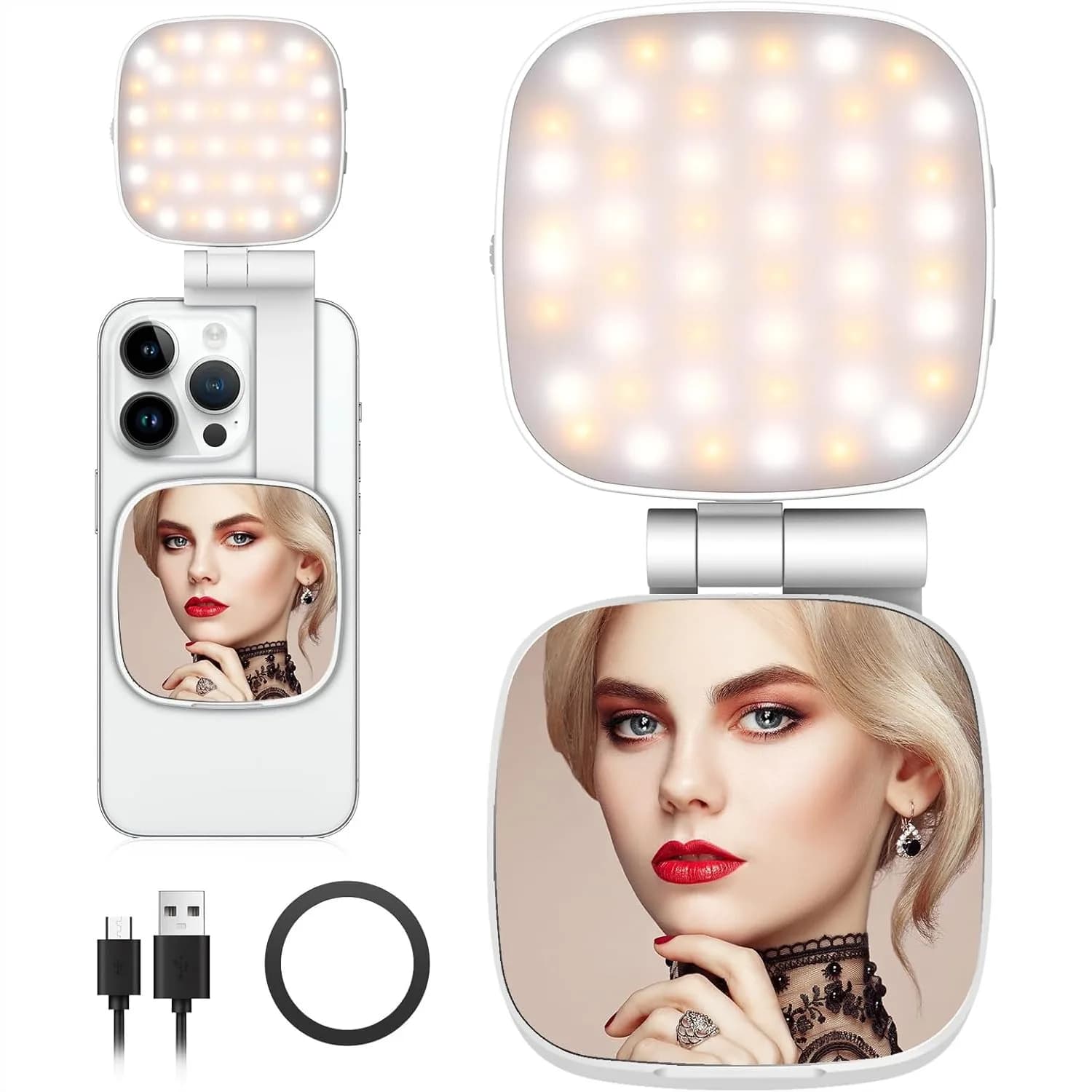Luce Magnetica per Selfie Compatibile con MagSafe iPhone, CRI 95+ 700lx/0.3m, Anello Luminoso LED Pieghevole con Specchio per Trucco e Video Zoom