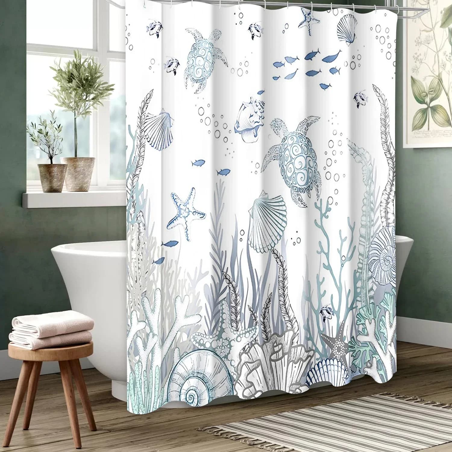 Tenda da bagno mondo sottomarino in bianco e nero Tenda da doccia per bagno impermeabile con 12 ganci Home Deco