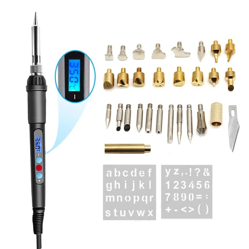 Kit di strumenti per penna pirografica per intaglio a combustione con goffratura del legno 60W Set azionato a mano per saldatore a temperatura regolabile