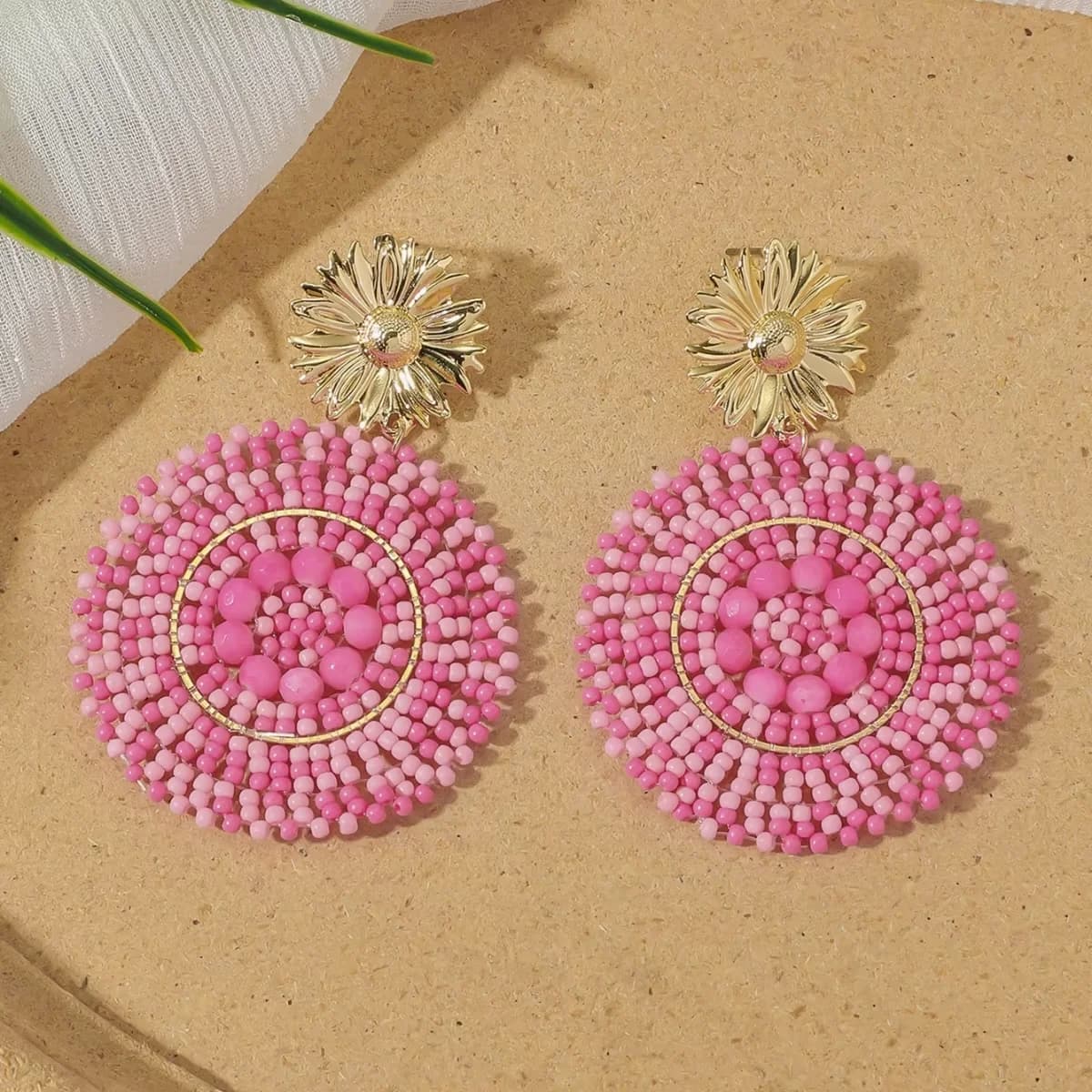 Earrings with Ethnic Handmade Round Beads Boho Women's Seeds of Uneven Flowers Elegant Summer Vacation Jewelry