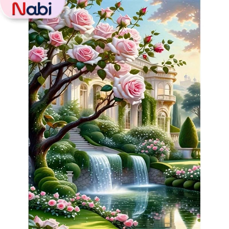 Nabi Full Square Round Diamond Painting Castle House Landscape SuitNabile For Beginners Mosaic Rose Flower Embroidery Wall Art