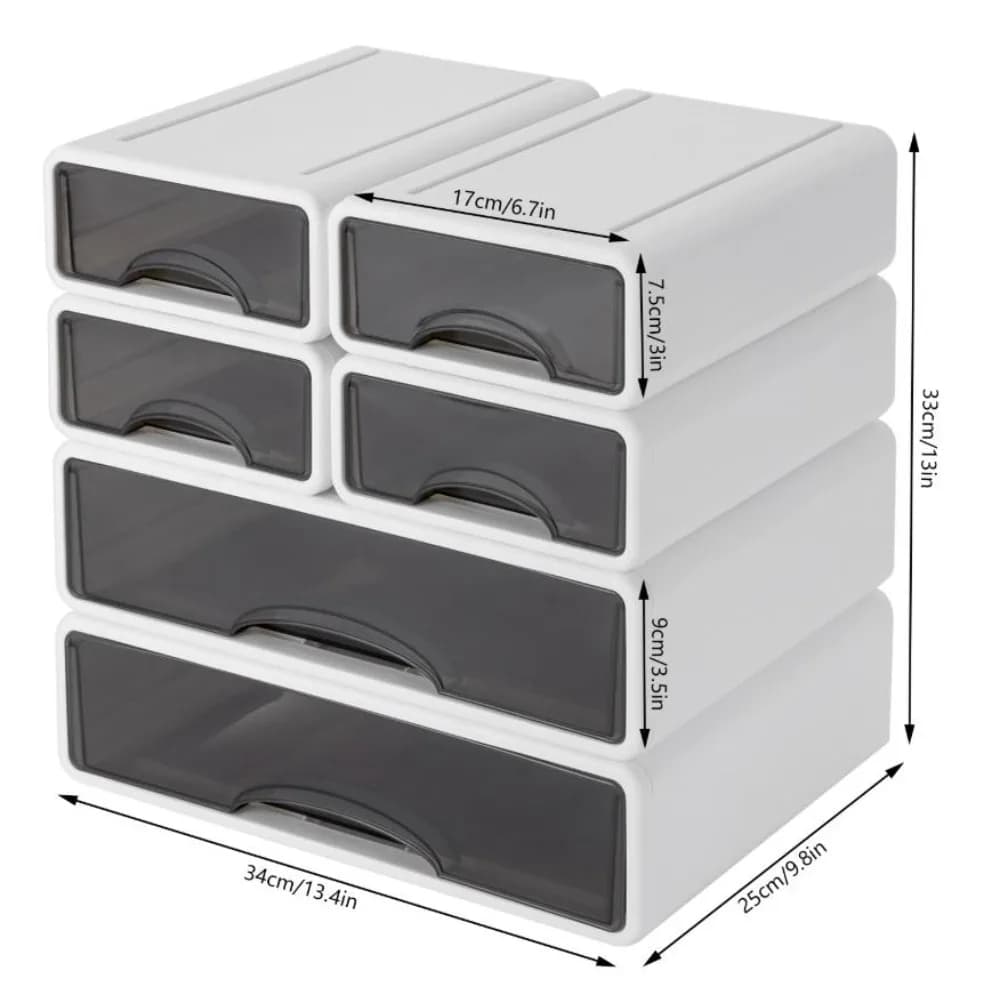 Drawer Boxes, 6 Drawers Office Storage Box, Polypropylen (PP) Drawers, Stackable Organizers, for Home& Office 13.4*9.8*13"