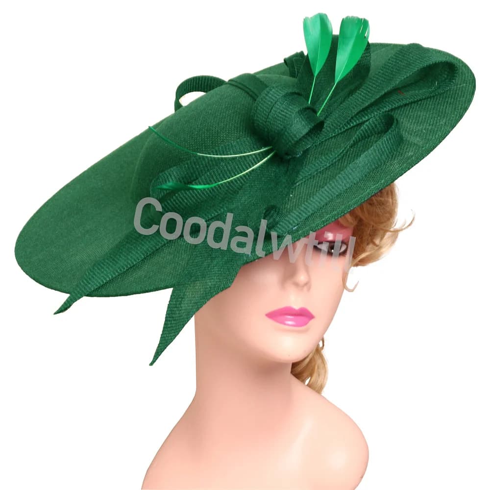 Royal Ascot Grande Cappello Fascinator Fascia per capelli Donna Verde Matrimonio Derby Grande copricapo Sposa Chic Copricapo Evento per feste Chapeau Cap