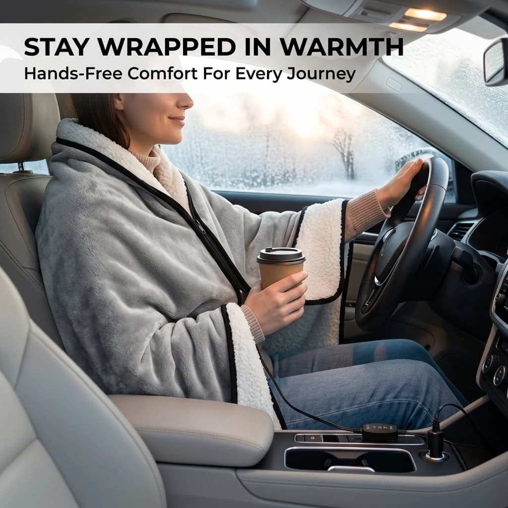 Coperta Riscaldata 12V con Design Avvolgente con Cerniera, Morbida Coperta Elettrica in Flanella per Auto, Camion e SUV